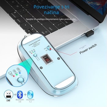Bežična miša T7 — 2400 DPI, 4 tipke, Bluetooth 2.4 GHz, domet 10 m, punjiva