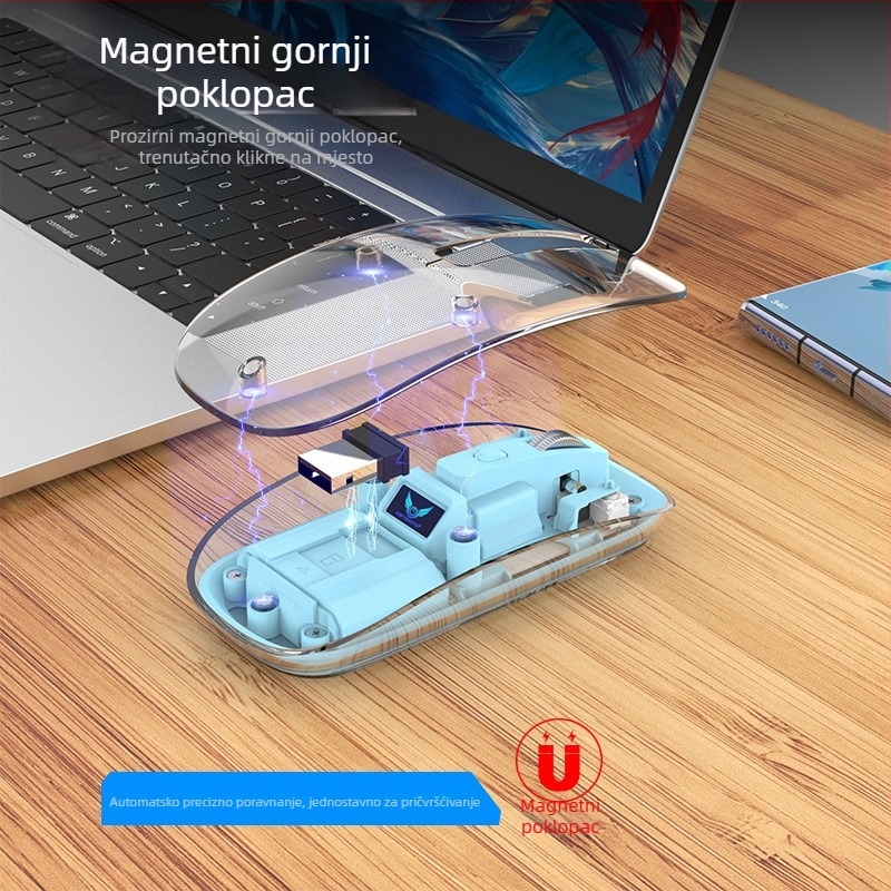 Bežična miša T7 — 2400 DPI, 4 tipke, Bluetooth 2.4 GHz, domet 10 m, punjiva