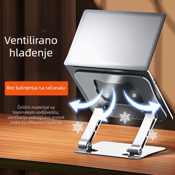 Nadstojni nosač za prijenosno računalo od aluminijske legure, sklopiv, s podesivom visinom, dvostruko hlađenje za laptop i tablet