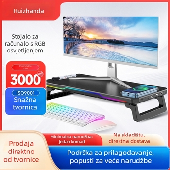 Stalak za monitor s USB-C HUB-om i bežičnim punjenjem, dvostruko podesiva visina, ergonomska stolna podrška za prijenosno računalo BT109