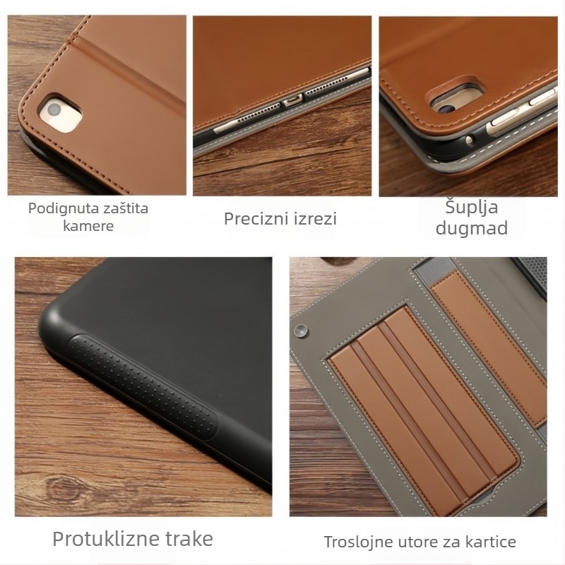 Zaštitna kožna futrola za Apple iPad Pro 11 i tablete od 10,2/10,9 inča, s Air7 držačem i pretincem za kartice