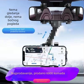 Držač za mobitel za stražnje ogledalo automobila – izvučni, Snap-On montaža, universalna kompatibilnost, antivibracijsko za navigaciju (Izvučni, Snap-On, Univerzalna, Antivibracijsko)