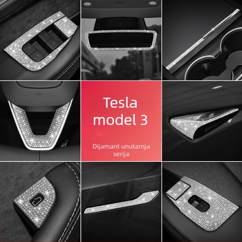 Yarisland Unutarnja dijamantna naljepnica za Tesla: središnja konzola, držač za čaše i panel prozora – cinkovo legura + rhinestones, prilagodljivo, kompatibilno s Model 3, Model X i Model S