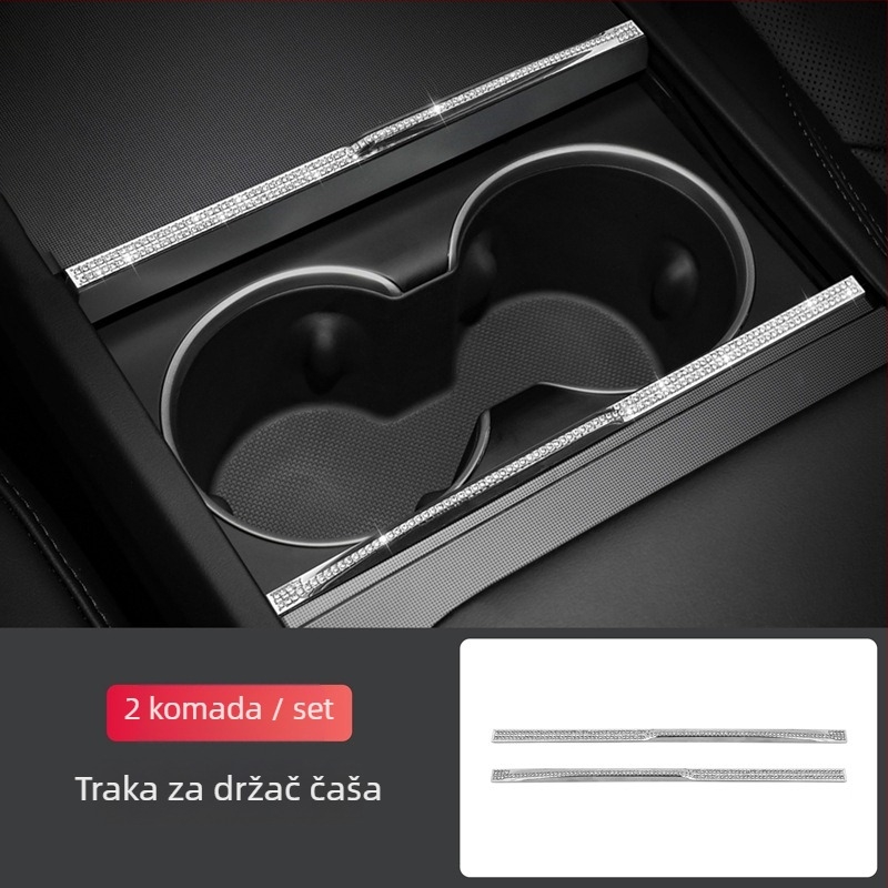 Yarisland Unutarnja dijamantna naljepnica za Tesla: središnja konzola, držač za čaše i panel prozora – cinkovo legura + rhinestones, prilagodljivo, kompatibilno s Model 3, Model X i Model S