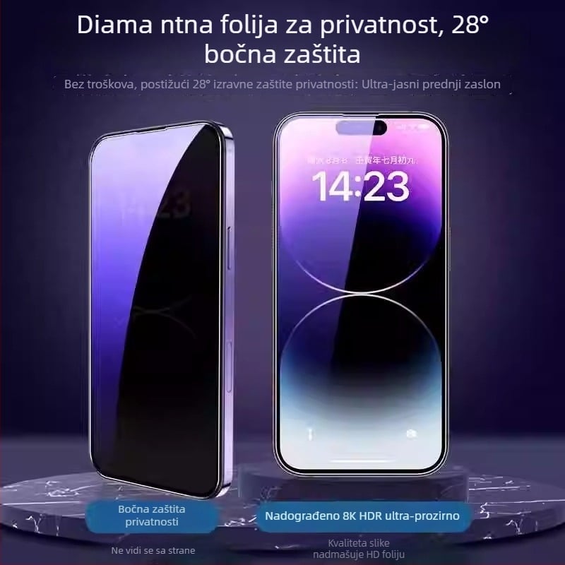 Ljubičasta zaštita očiju od kaljenog stakla – zaštita cijelog zaslona i privatnost za iPhone 14 Pro Max