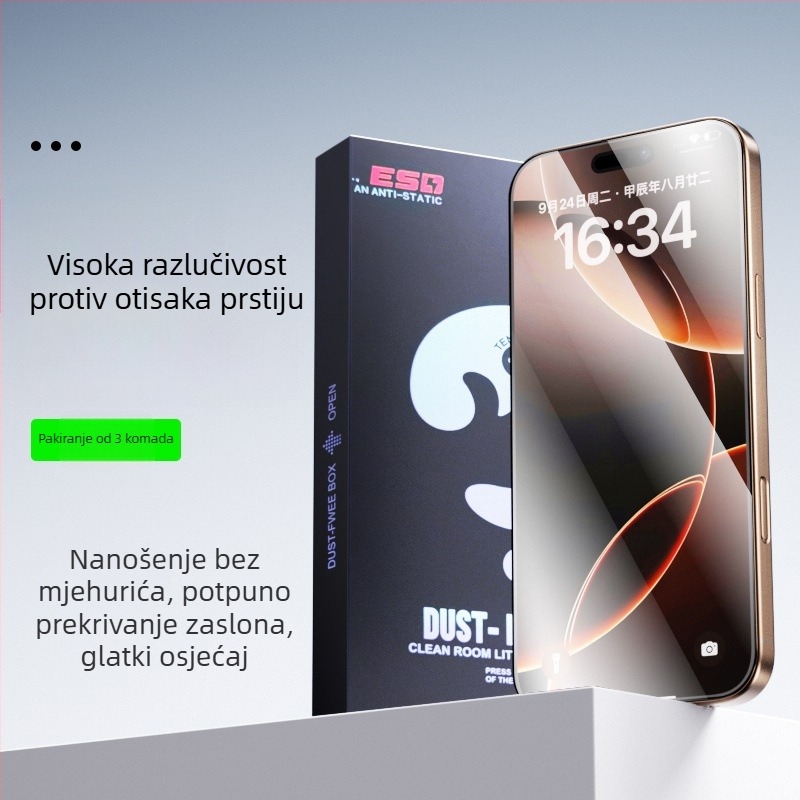 Kaljeno zaštitno staklo za zaslon iPhone 14 Pro Max — anti-peep zaštita, cijeli zaslon, otporan na prašinu