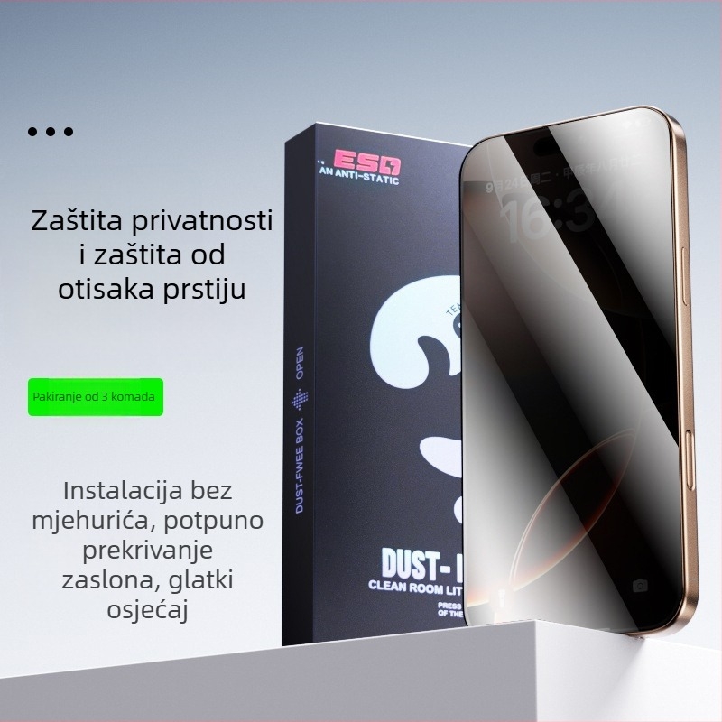 Kaljeno zaštitno staklo za zaslon iPhone 14 Pro Max — anti-peep zaštita, cijeli zaslon, otporan na prašinu