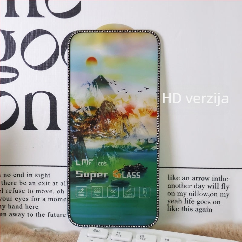 Dijamantno ukrašena staklena zaštita zaslona za iPhone 14 Pro Max – HD, protiv otisaka prstiju, protiv špijuniranja, Puni zaslon