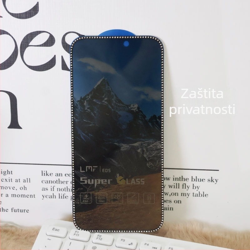 Dijamantno ukrašena staklena zaštita zaslona za iPhone 14 Pro Max – HD, protiv otisaka prstiju, protiv špijuniranja, Puni zaslon