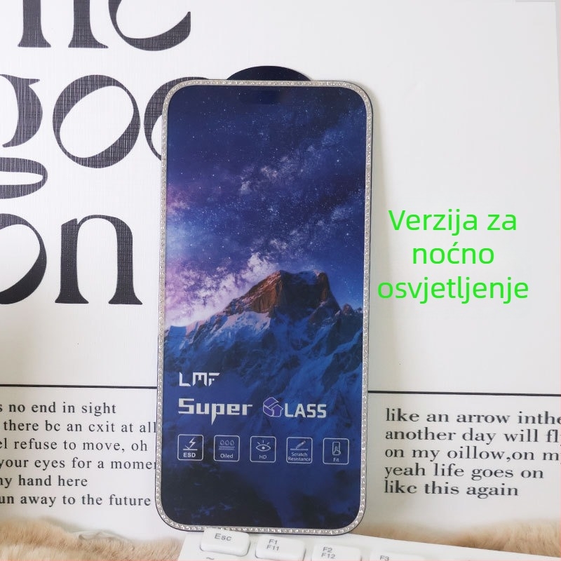 Dijamantno ukrašena staklena zaštita zaslona za iPhone 14 Pro Max – HD, protiv otisaka prstiju, protiv špijuniranja, Puni zaslon