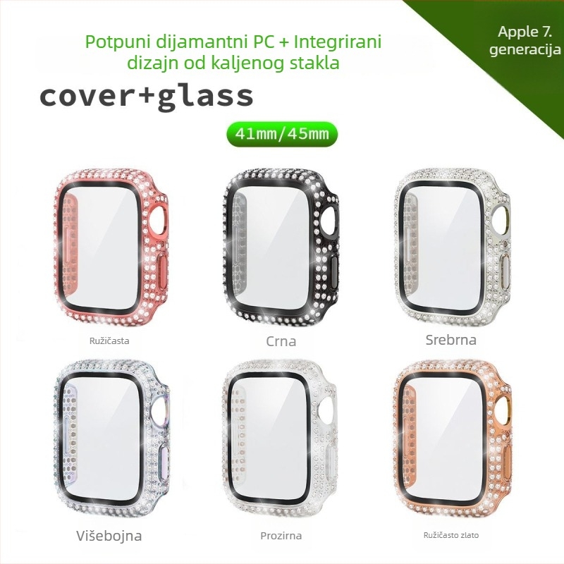 Apple Watch futrola s dijamantima, potpuno pokriće, PC zaštitna folija, jednodijelni dizajn, za Apple Watch Series 10