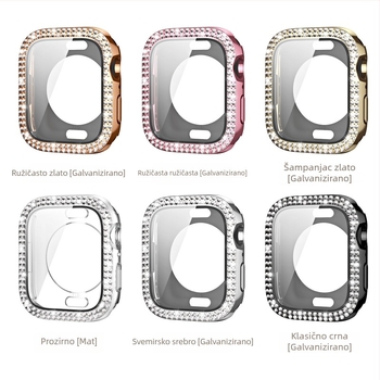 Kućište za Apple Watch s dvostrukim redom dijamanata i integriranim zaštitnim slojem zaslona, 360° potpuno pokriće, kaljeno staklo