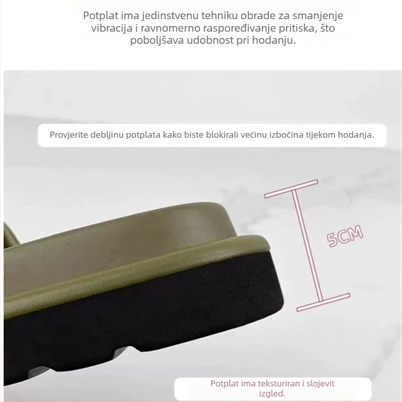 Dame sandale od prave kože s reljefnim uzorkom, Velcro zatvaranje, debeli potplat