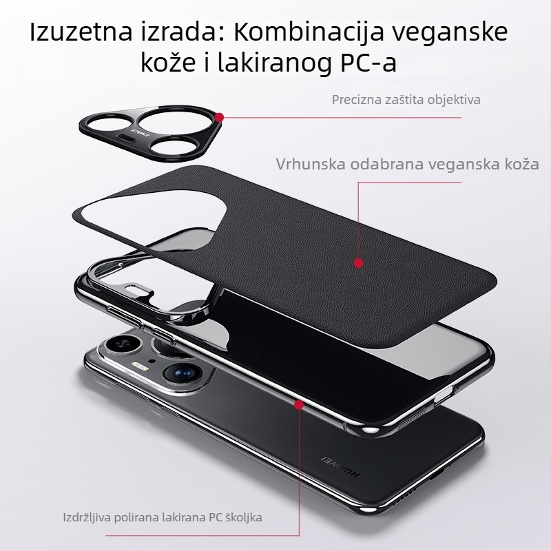 Minimalistička futrola od umjetne kože s elektroplatom za Huawei Pura70Pro – potpuno pokriće, otpornost na padove, poslovni stil