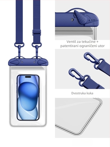 Velika četverostruka dvostruka PVC vodootporna torbica za telefon s osjetljivim zaslonom, crossbody torbica za plivanje