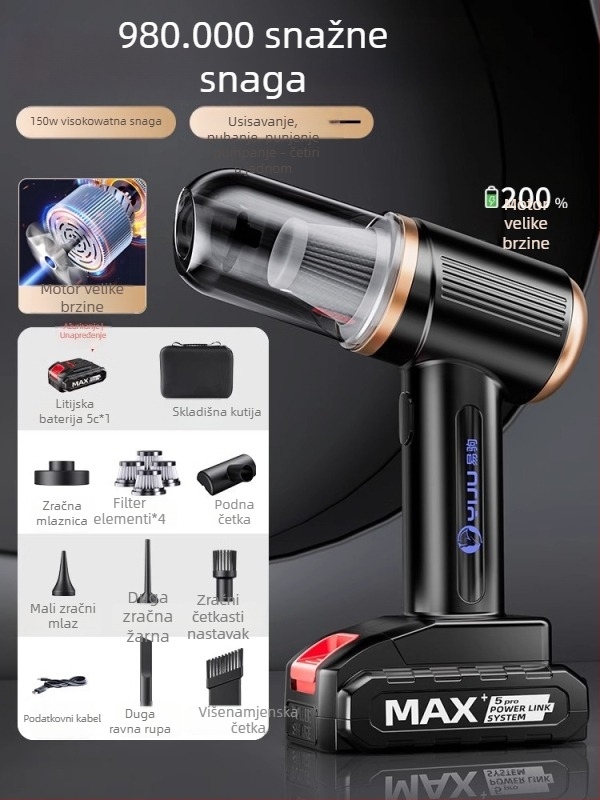 Yi Ju ručni usisavač za automobil – 18.5V, 150W, 6000Pa, punjiv, kabel duljine 40 cm