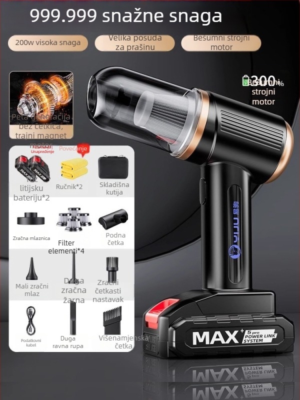Yi Ju ručni usisavač za automobil – 18.5V, 150W, 6000Pa, punjiv, kabel duljine 40 cm