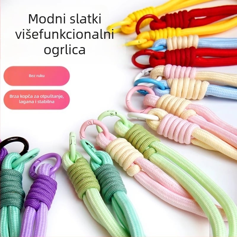 Lančić za mobitel - ručno izrađeno, s dvostrukim krajevima, poliestersko uže, metalna kopča, prilagodljivo