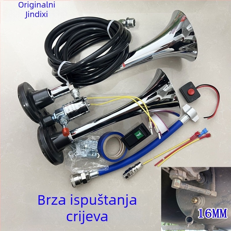 Automobilski zračni klaxon, Golden Flute DQL222, dvostruka cijev, visok ton, električno upravljanje