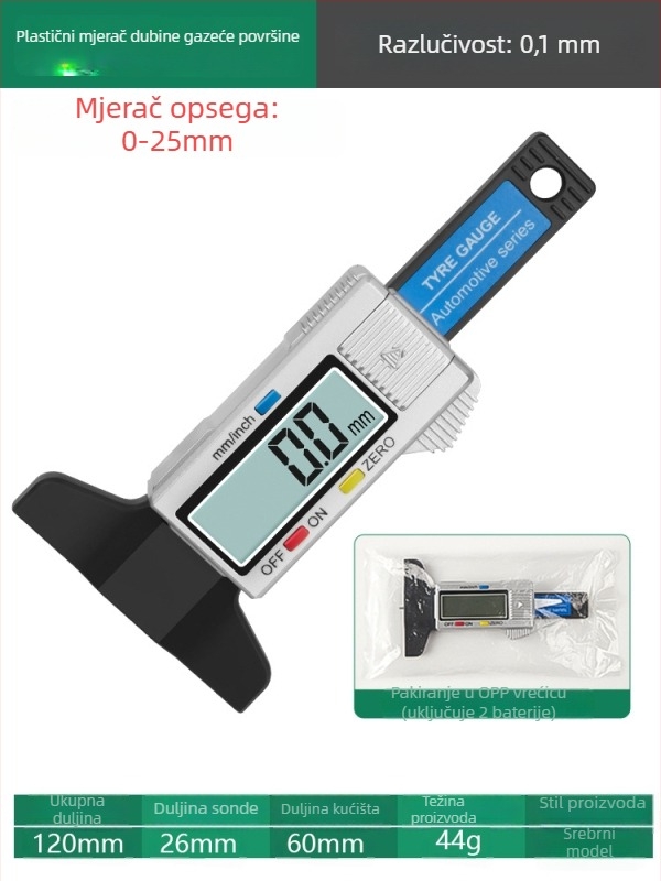 Digitalni mjerač dubine profila pneu s elektroničkim zaslonom i visokopreciznim Vernier kaliperom