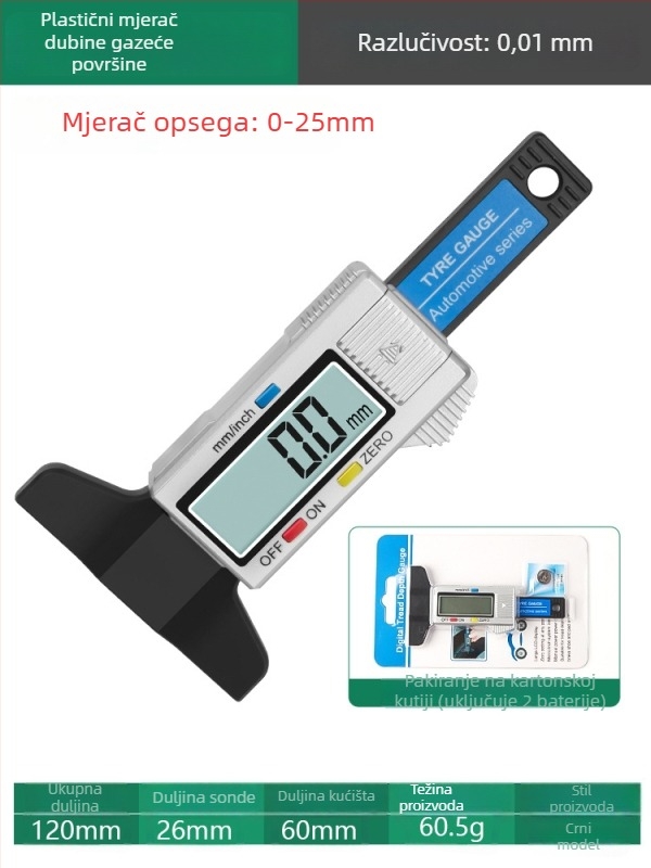 Digitalni mjerač dubine profila pneu s elektroničkim zaslonom i visokopreciznim Vernier kaliperom