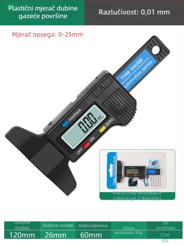 Digitalni mjerač dubine profila pneu s elektroničkim zaslonom i visokopreciznim Vernier kaliperom