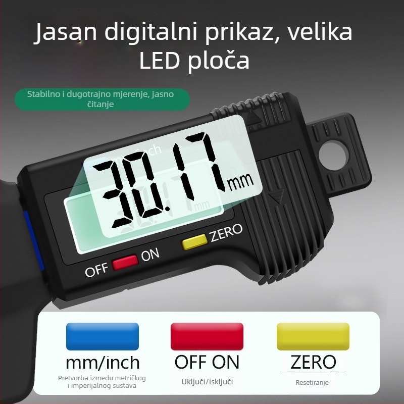 Digitalni mjerač dubine profila pneu s elektroničkim zaslonom i visokopreciznim Vernier kaliperom