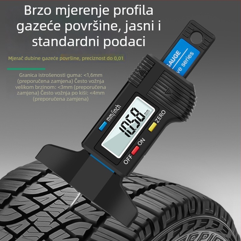 Digitalni mjerač dubine profila pneu s elektroničkim zaslonom i visokopreciznim Vernier kaliperom