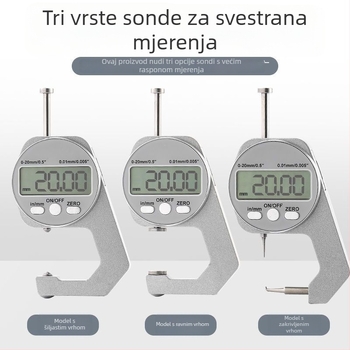 Elektronički digitalni mjerač debljine s visokom preciznošću mikrometarskog kalipa, ravni i šiljasti vrh, za mjerenje debljine stakla, papira i ploča
