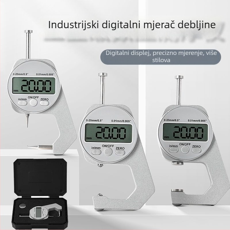 Elektronički digitalni mjerač debljine s visokom preciznošću mikrometarskog kalipa, ravni i šiljasti vrh, za mjerenje debljine stakla, papira i ploča