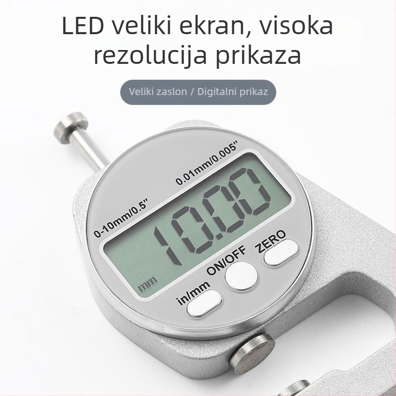 Elektronički digitalni mjerač debljine s visokom preciznošću mikrometarskog kalipa, ravni i šiljasti vrh, za mjerenje debljine stakla, papira i ploča