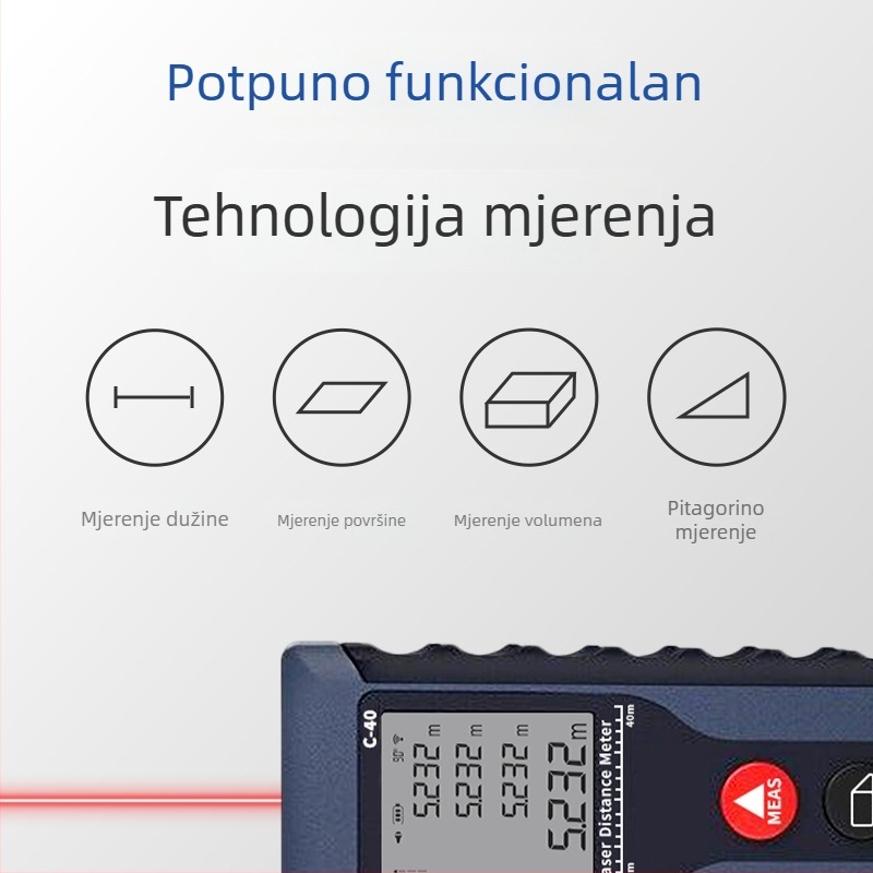 Ručni laserski mjerač udaljenosti, visoka preciznost, višenamjensko infracrveno mjerenje, točno mjerenje prostorija, elektronički mjerni pravilo