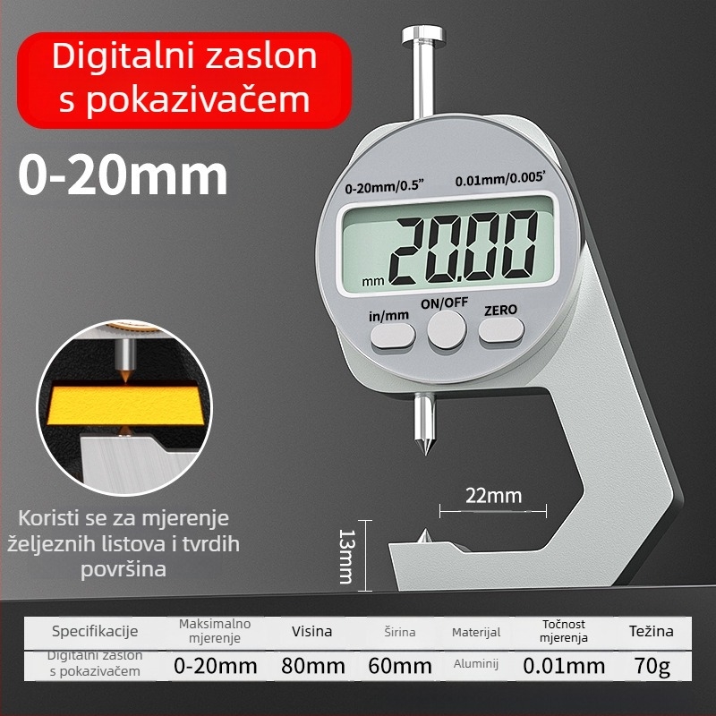 Digitalni mjerni alat za debljinu, elektronički mjerni alat za debljinu, mini kliješta, ravni vrh, oštar vrh i zakrivljeni vrh, raspon 0-10 mm i 0-20 mm, Cassiolo