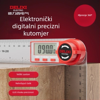 Delixi digitalni kutomjer s digitalnim prikazom za stolariju, mjerenje 90° i 360°