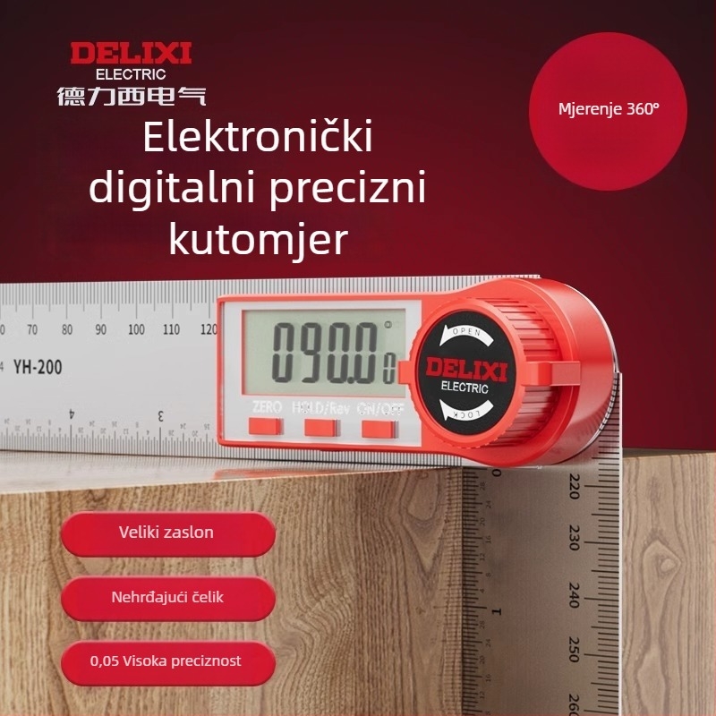 Delixi digitalni kutomjer s digitalnim prikazom za stolariju, mjerenje 90° i 360°