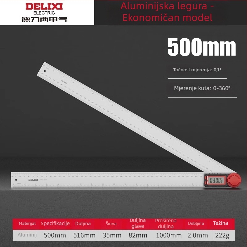 Delixi digitalni kutomjer s digitalnim prikazom za stolariju, mjerenje 90° i 360°