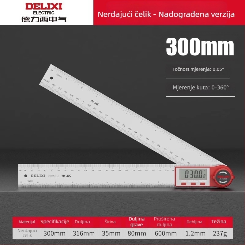 Delixi digitalni kutomjer s digitalnim prikazom za stolariju, mjerenje 90° i 360°
