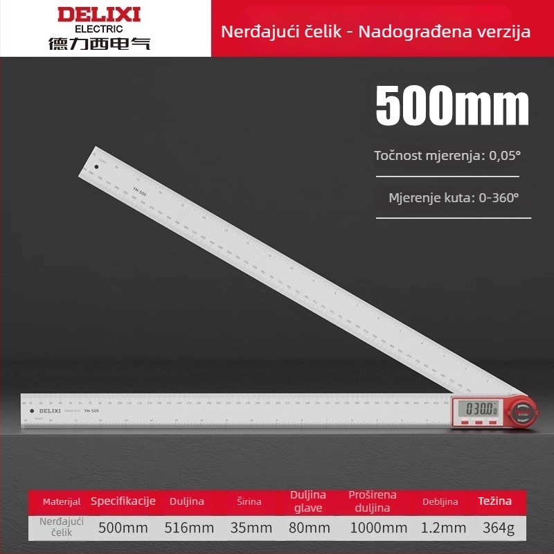 Delixi digitalni kutomjer s digitalnim prikazom za stolariju, mjerenje 90° i 360°