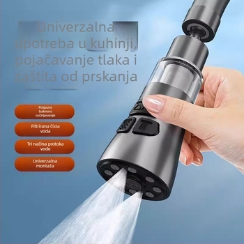 Kuhinjska slavina – sprječavanje prskanja, univerzalni produživač sudopera, filtrirajući aerator booster (Model: 0603; Materijal: ABS + nehrđajući čelik; Površinska obrada: elektropliranje; Instalacija: navoj)