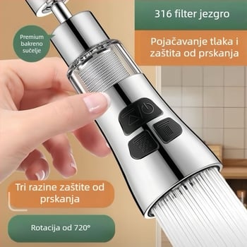 Kuhinjska slavina – sprječavanje prskanja, univerzalni produživač sudopera, filtrirajući aerator booster (Model: 0603; Materijal: ABS + nehrđajući čelik; Površinska obrada: elektropliranje; Instalacija: navoj)