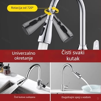 Kuhinjska slavina – sprječavanje prskanja, univerzalni produživač sudopera, filtrirajući aerator booster (Model: 0603; Materijal: ABS + nehrđajući čelik; Površinska obrada: elektropliranje; Instalacija: navoj)
