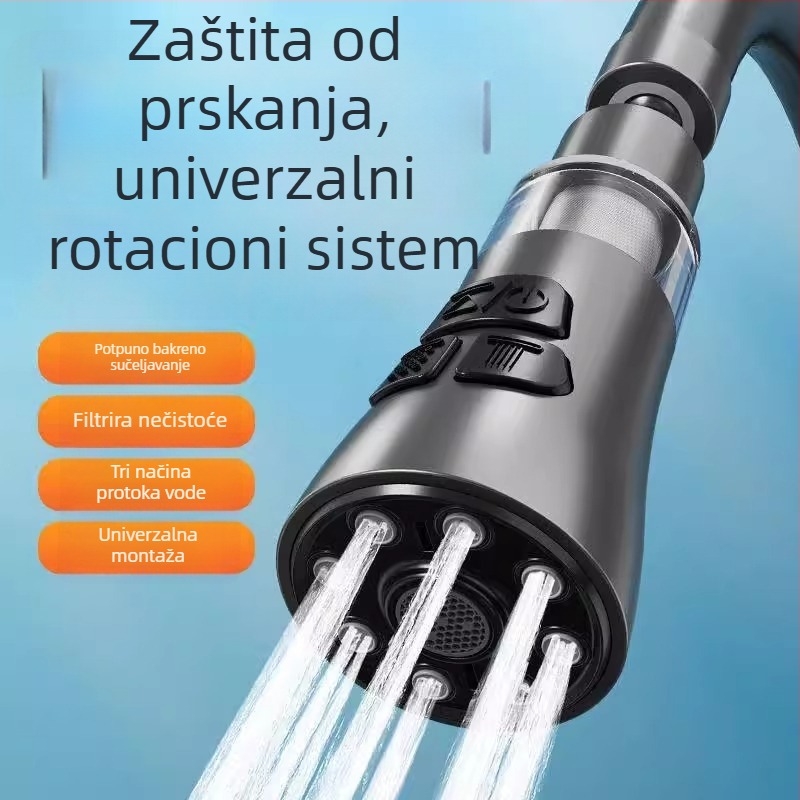 Kuhinjska slavina – sprječavanje prskanja, univerzalni produživač sudopera, filtrirajući aerator booster (Model: 0603; Materijal: ABS + nehrđajući čelik; Površinska obrada: elektropliranje; Instalacija: navoj)
