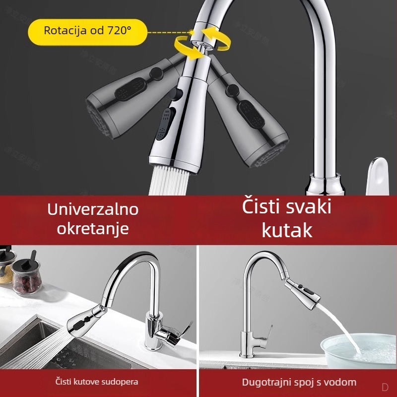 Kuhinjska slavina – sprječavanje prskanja, univerzalni produživač sudopera, filtrirajući aerator booster (Model: 0603; Materijal: ABS + nehrđajući čelik; Površinska obrada: elektropliranje; Instalacija: navoj)