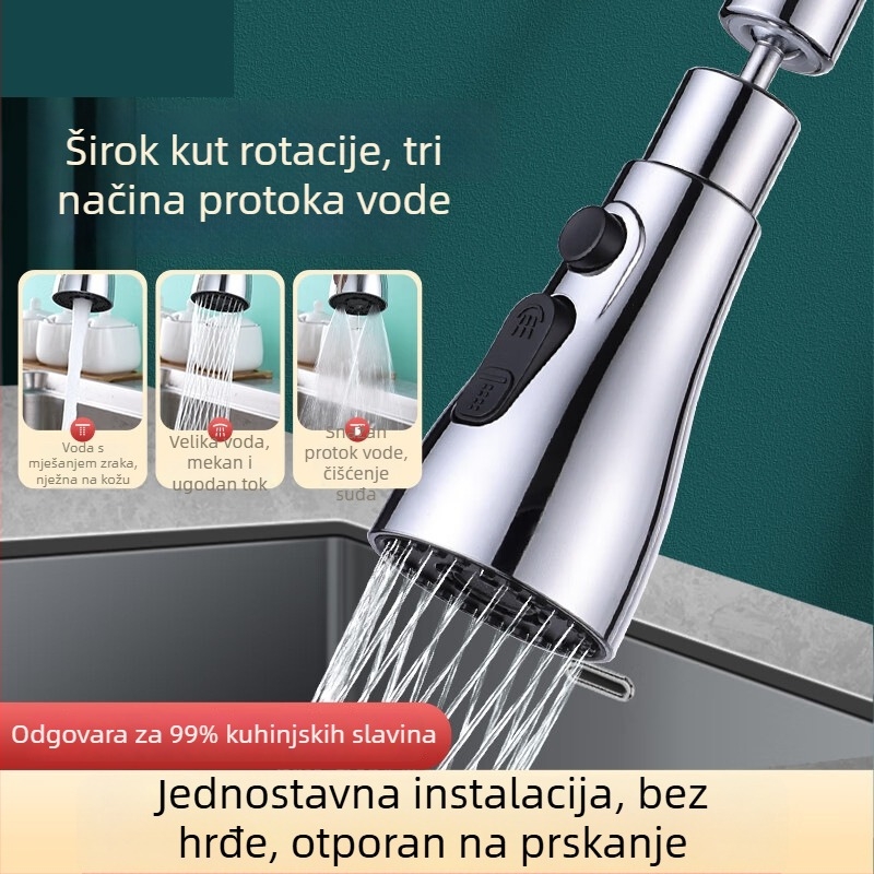 Kuhinjska slavina – sprječavanje prskanja, univerzalni produživač sudopera, filtrirajući aerator booster (Model: 0603; Materijal: ABS + nehrđajući čelik; Površinska obrada: elektropliranje; Instalacija: navoj)