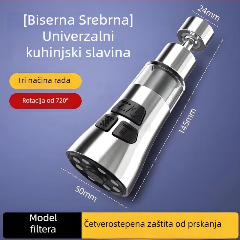 Kuhinjska slavina – sprječavanje prskanja, univerzalni produživač sudopera, filtrirajući aerator booster (Model: 0603; Materijal: ABS + nehrđajući čelik; Površinska obrada: elektropliranje; Instalacija: navoj)