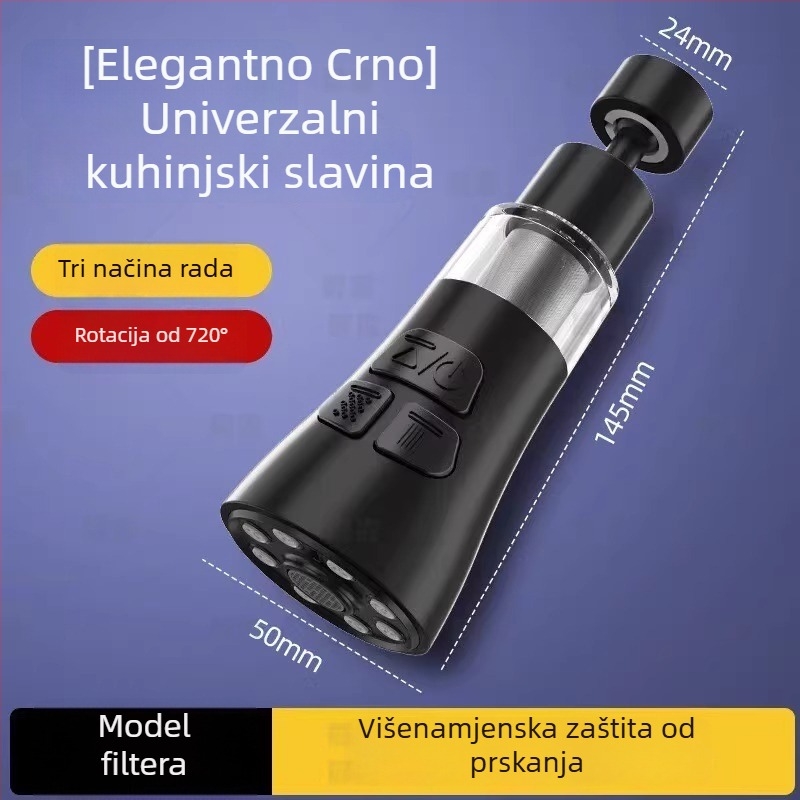 Kuhinjska slavina – sprječavanje prskanja, univerzalni produživač sudopera, filtrirajući aerator booster (Model: 0603; Materijal: ABS + nehrđajući čelik; Površinska obrada: elektropliranje; Instalacija: navoj)