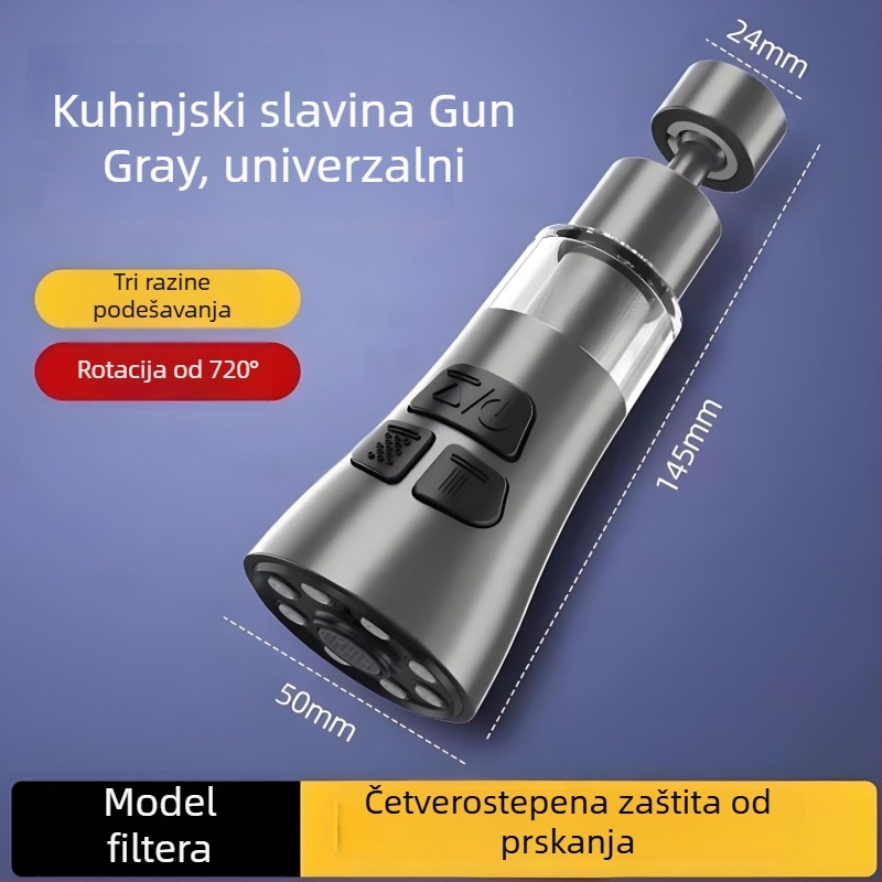 Kuhinjska slavina – sprječavanje prskanja, univerzalni produživač sudopera, filtrirajući aerator booster (Model: 0603; Materijal: ABS + nehrđajući čelik; Površinska obrada: elektropliranje; Instalacija: navoj)