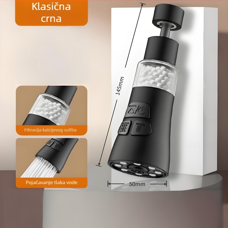 Kuhinjska slavina – sprječavanje prskanja, univerzalni produživač sudopera, filtrirajući aerator booster (Model: 0603; Materijal: ABS + nehrđajući čelik; Površinska obrada: elektropliranje; Instalacija: navoj)