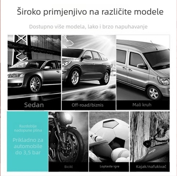 Dvocilindrična pumpa za zrak u automobilu, 220W, napajanje 12V iz cigaretne utičnice, prijenosna visokotlačna pumpa s manometrom