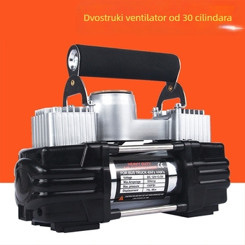 Prijenosna električna pumpa za auto gume, dvostruki cilindar, 12V, 200W, 70 L/min, manometar